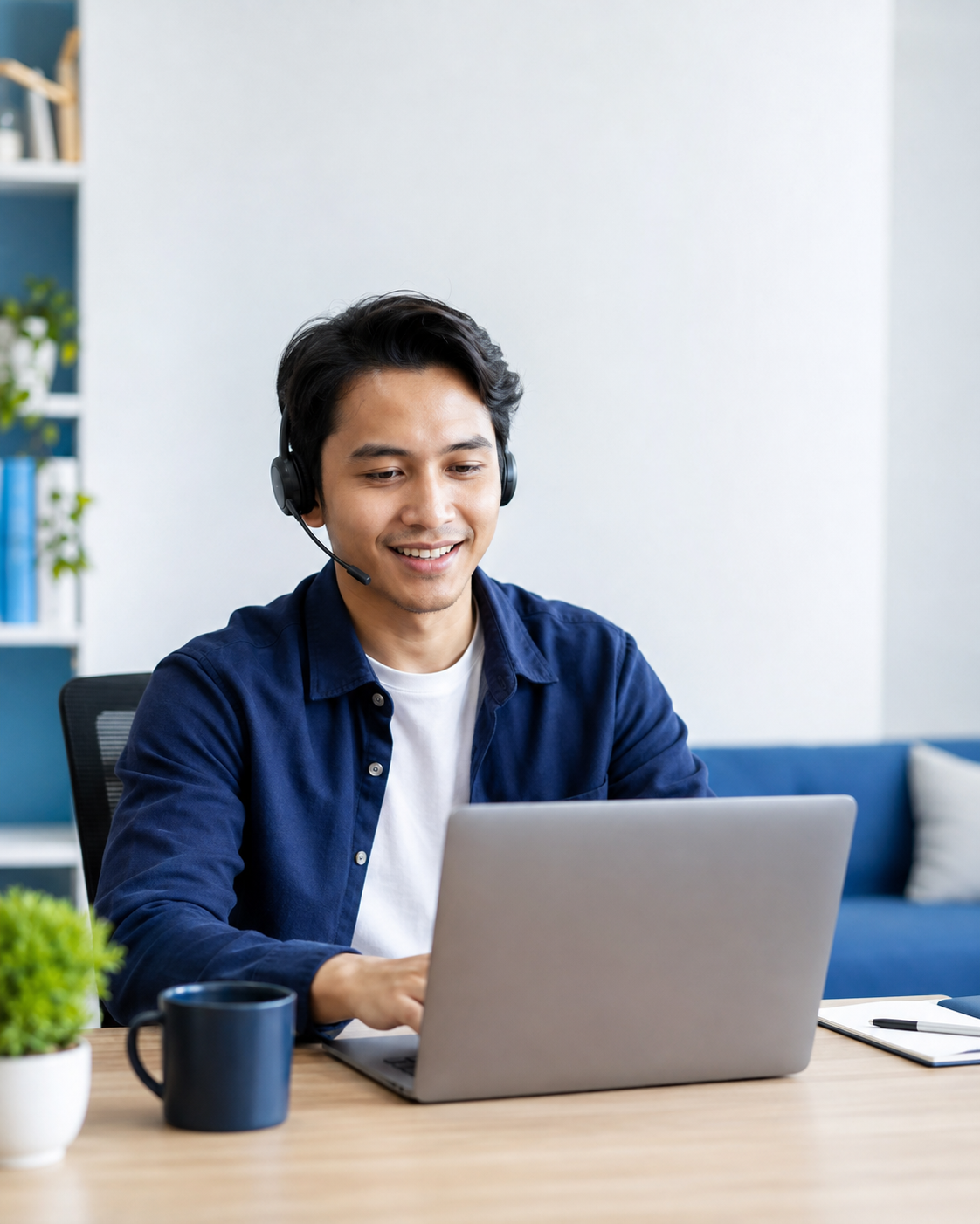 Customer support ProfiWorks membantu pengguna melalui laptop